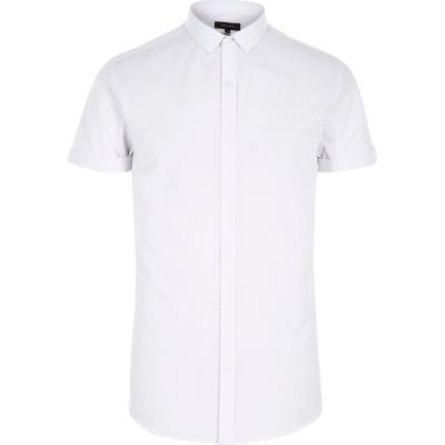 White micro collar short sleeve shirt